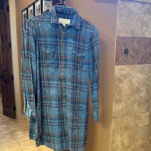 Ryan Michael Blue and Brown Plaid Shirt Dress